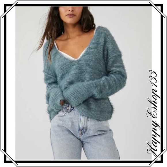 FREE PEOPLE Serendipity V Neck Sweater Storm Combo NWT - Picture 11 of 11